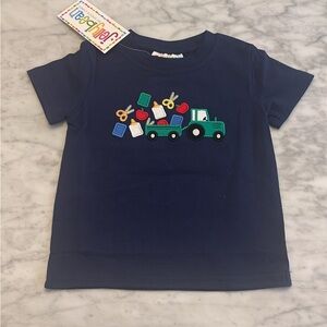Navy Blue Kids back to school T-Shirt with Tractor Design